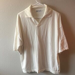 Zara Men's Off-White Polo Shirt